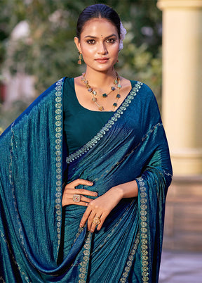 Teal Chiffon Silk Saree With Blouse Piece