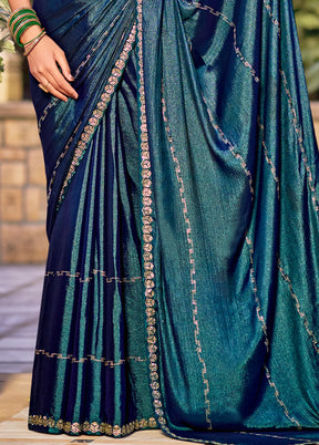 Teal Chiffon Silk Saree With Blouse Piece