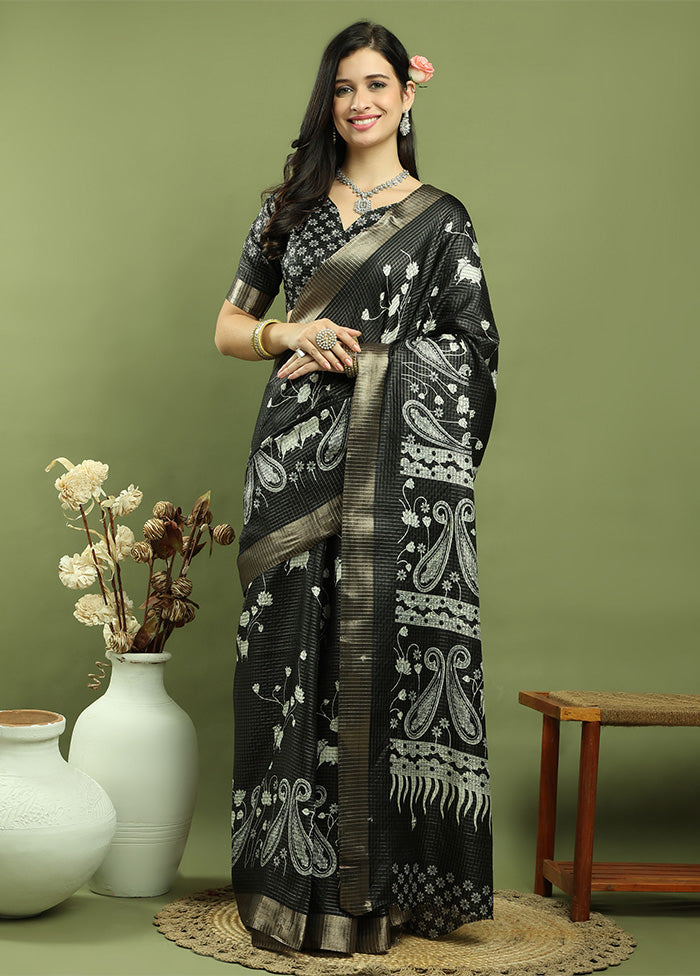 Black Dupion Silk Saree With Blouse Piece