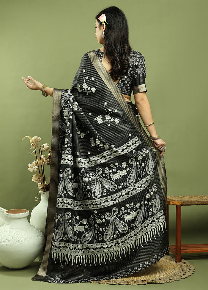 Black Dupion Silk Saree With Blouse Piece