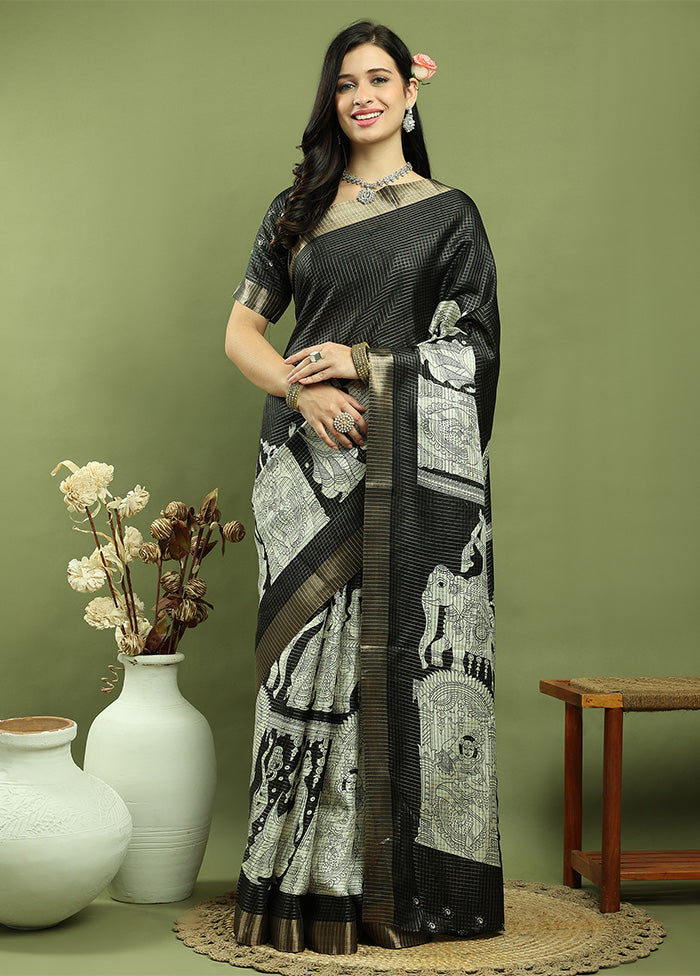 Black Dupion Silk Saree With Blouse Piece