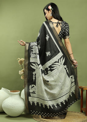 Black Dupion Silk Saree With Blouse Piece