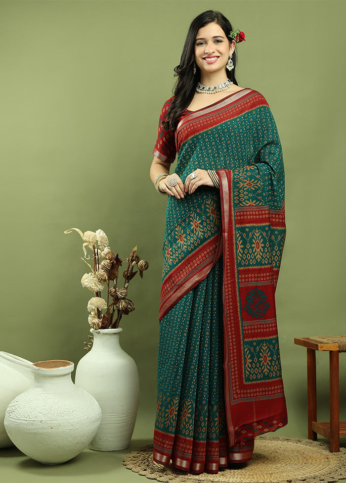 Teal Dupion Silk Saree With Blouse Piece