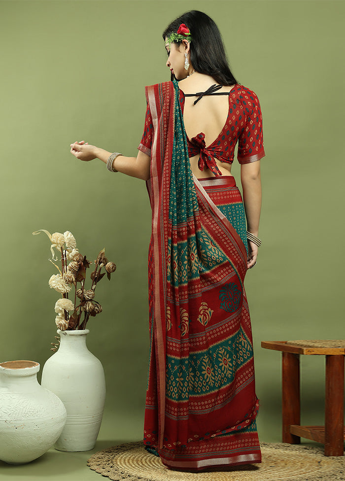 Teal Dupion Silk Saree With Blouse Piece