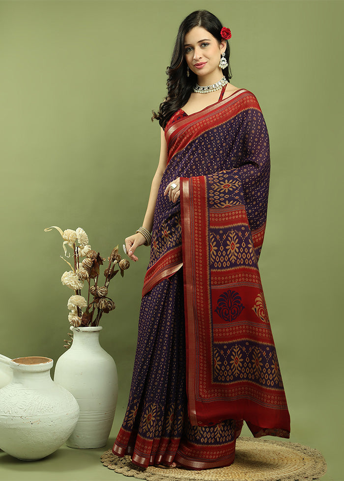 Violet Dupion Silk Saree With Blouse Piece