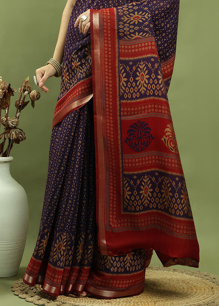 Violet Dupion Silk Saree With Blouse Piece