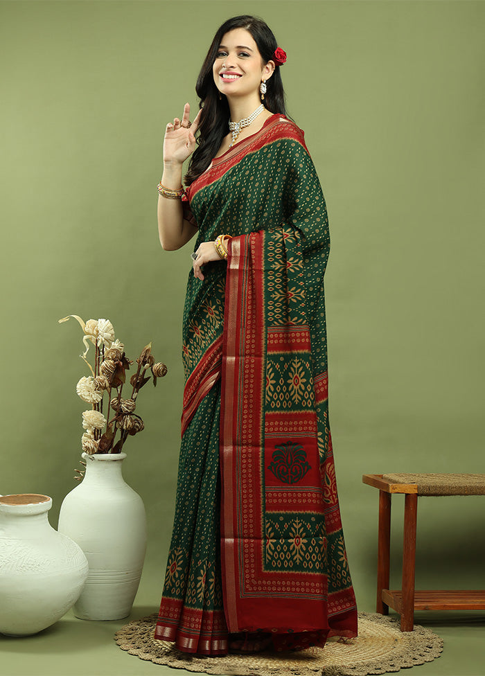 Green Dupion Silk Saree With Blouse Piece