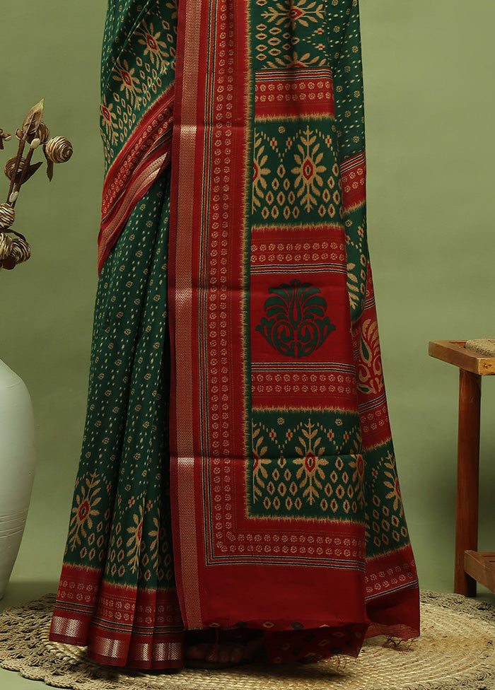 Green Dupion Silk Saree With Blouse Piece