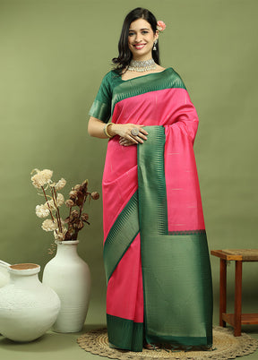 Pink Dupion Silk Saree With Blouse Piece