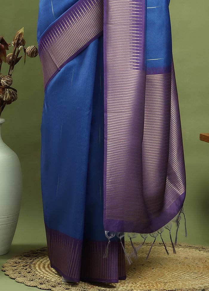 Blue Dupion Silk Saree With Blouse Piece