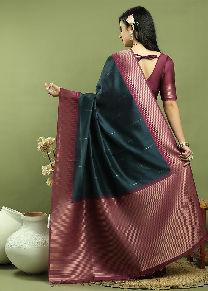 Teal Dupion Silk Saree With Blouse Piece