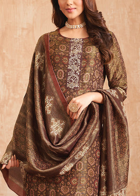 3 Pc Gold Unstitched Pure Silk Suit Set