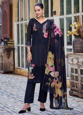 3 Pc Black Unstitched Silk Suit Set