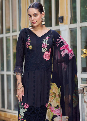 3 Pc Black Unstitched Silk Suit Set