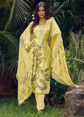 3 Pc Yellow Semi Stitched Silk Dupatta Suit Set