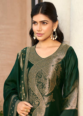 3 Pc Green Pure Semi Stitched Silk Dupatta Suit Set