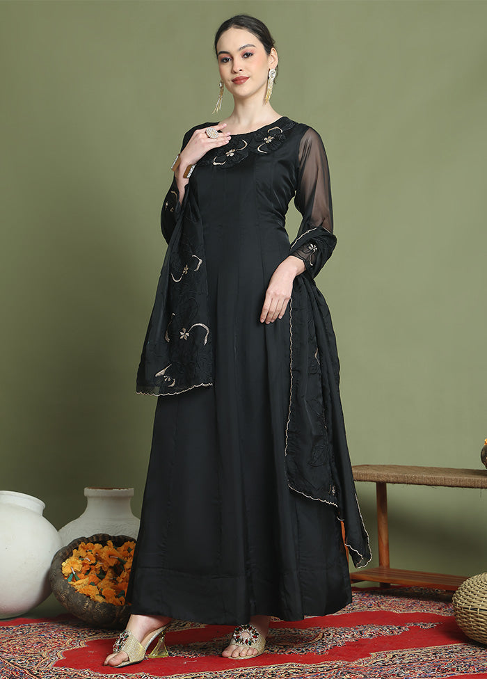 Black Readymade Silk Dupatta Indian Dress