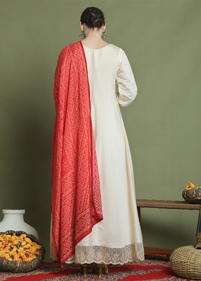 Cream Readymade Silk Dupatta Indian Dress