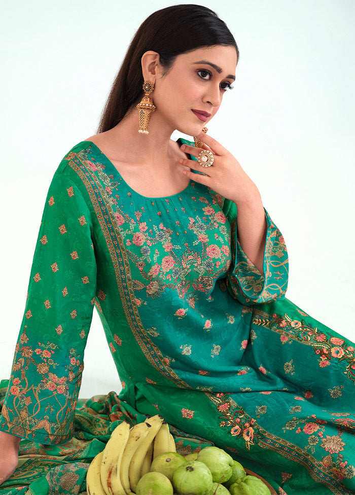 3 Pc Green Unstitched Pashmina Suit Set - Indian Silk House Agencies