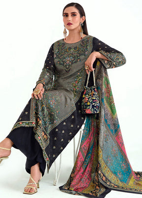 3 Pc Grey Unstitched Pashmina Suit Set - Indian Silk House Agencies