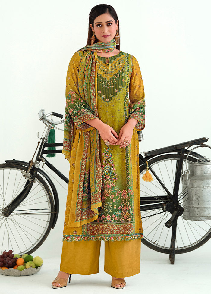 3 Pc Mustard Unstitched Pashmina Suit Set - Indian Silk House Agencies