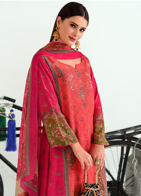 3 Pc Magenta Unstitched Pashmina Suit Set - Indian Silk House Agencies