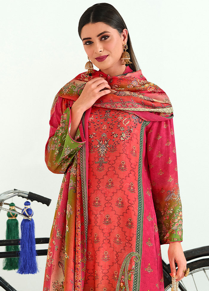 3 Pc Magenta Unstitched Pashmina Suit Set - Indian Silk House Agencies