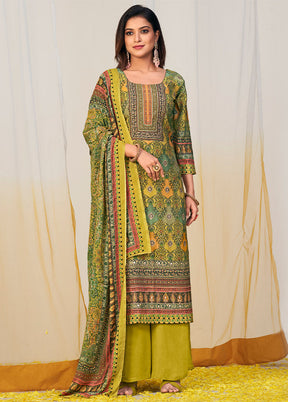 3 Pc Green Unstitched Silk Suit Set - Indian Silk House Agencies