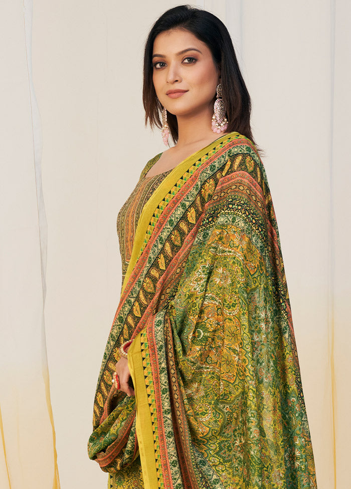 3 Pc Green Unstitched Silk Suit Set - Indian Silk House Agencies