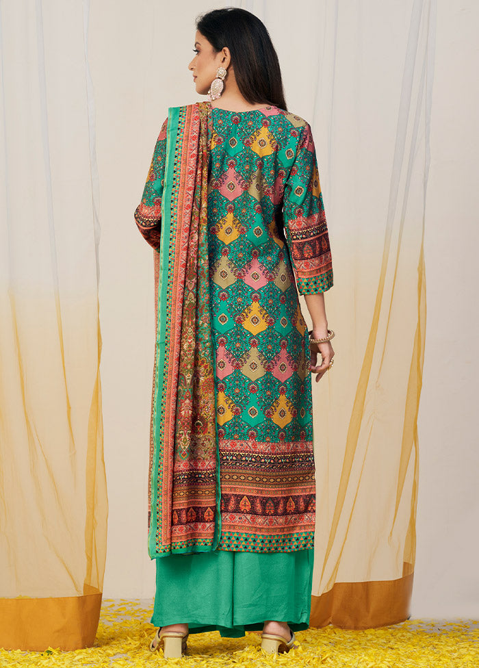 3 Pc Green Unstitched Silk Suit Set - Indian Silk House Agencies