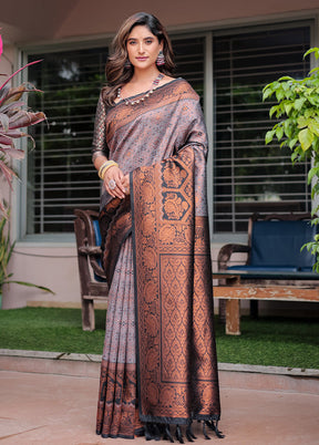 Grey Banarasi Silk Saree With Blouse Piece