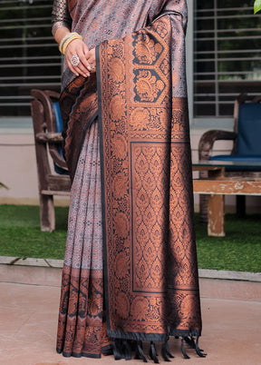 Grey Banarasi Silk Saree With Blouse Piece