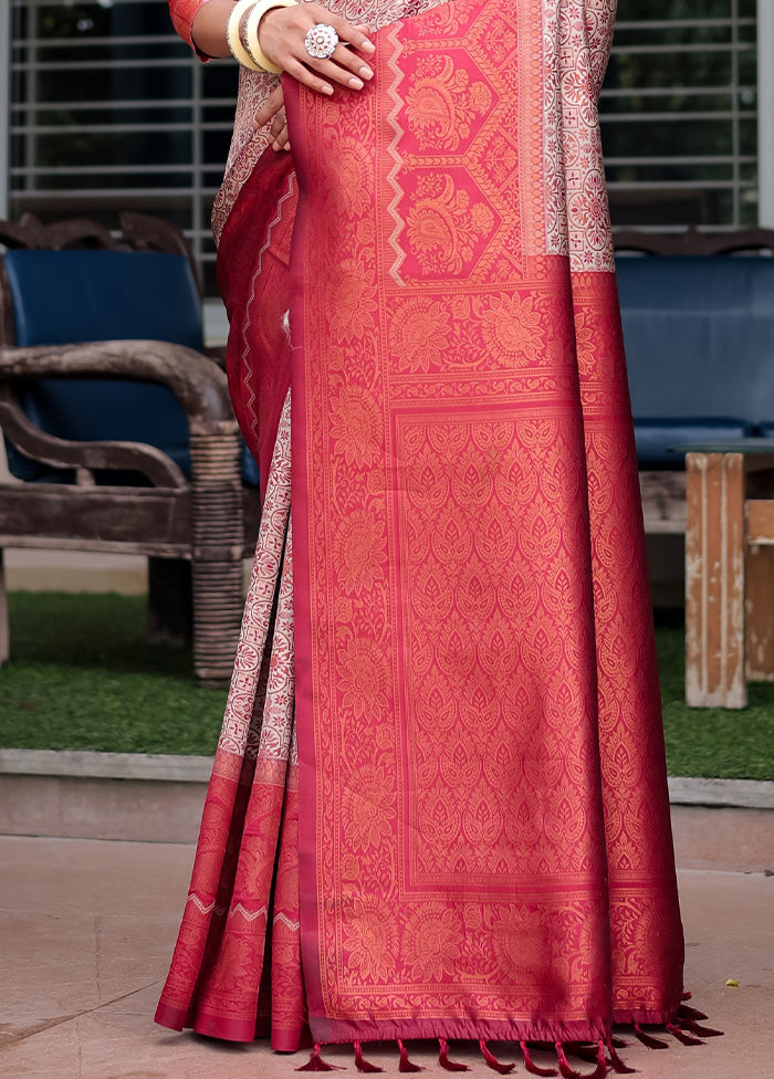 Cream Banarasi Silk Saree With Blouse Piece