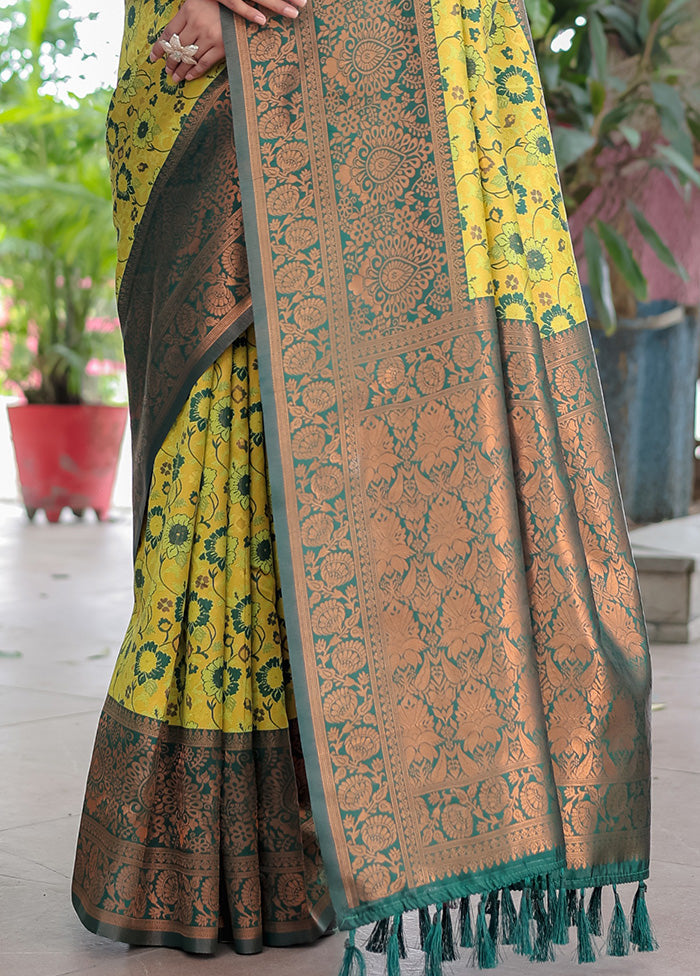 Mehendi Banarasi Silk Saree With Blouse Piece