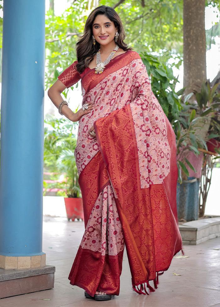 Peach Banarasi Silk Saree With Blouse Piece