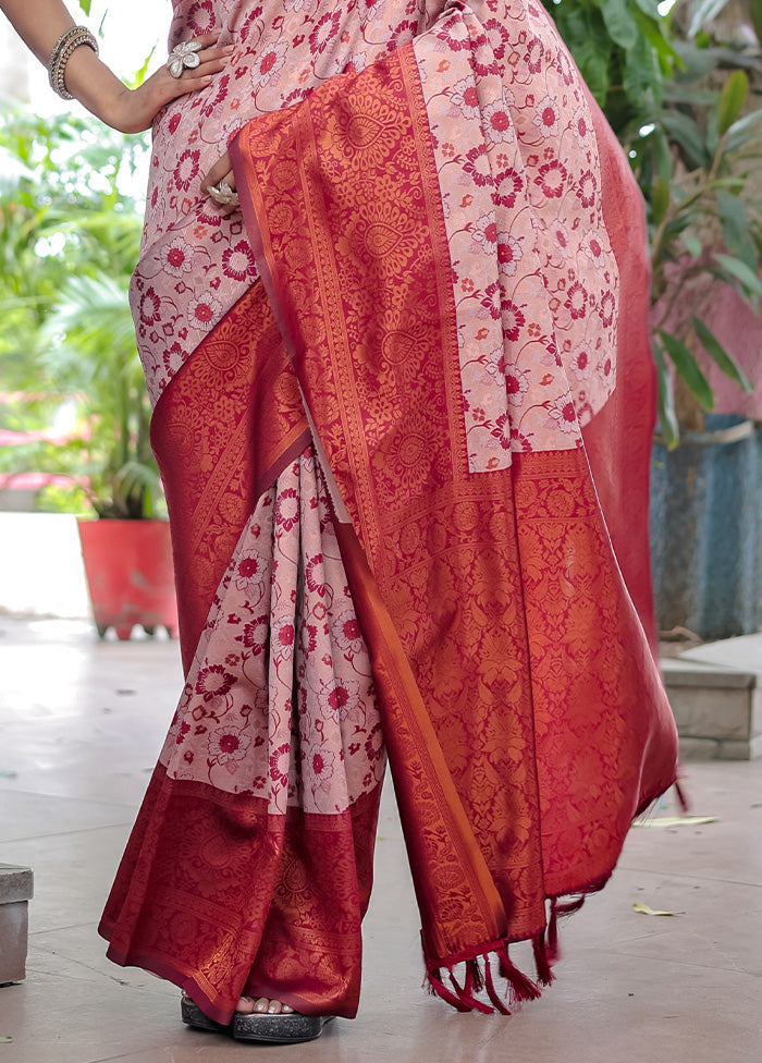 Peach Banarasi Silk Saree With Blouse Piece