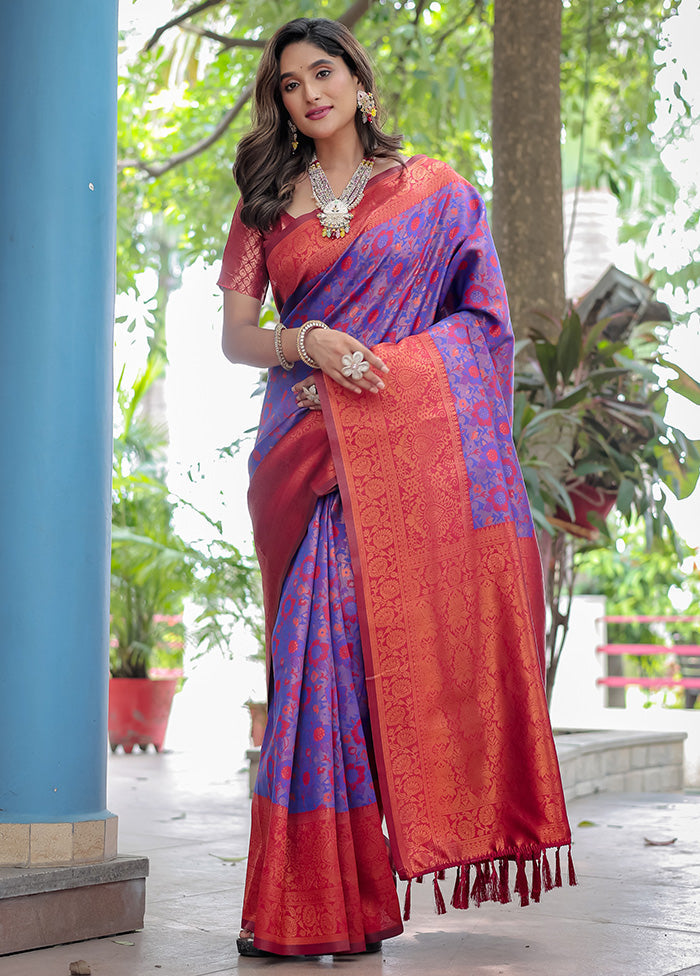 Purple Banarasi Silk Saree With Blouse Piece