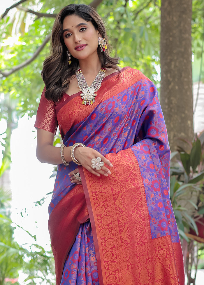 Purple Banarasi Silk Saree With Blouse Piece