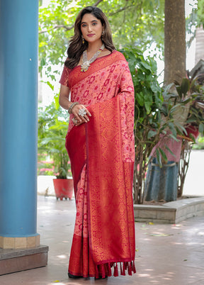 Peach Banarasi Silk Saree With Blouse Piece