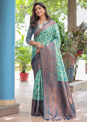 Sea Green Banarasi Silk Saree With Blouse Piece