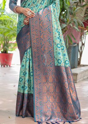 Sea Green Banarasi Silk Saree With Blouse Piece