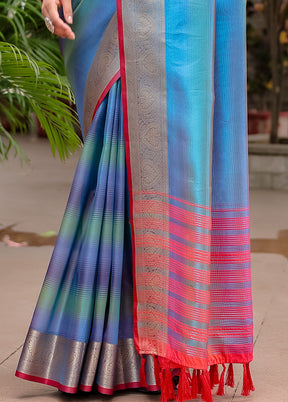 Blue Banarasi Silk Saree With Blouse Piece