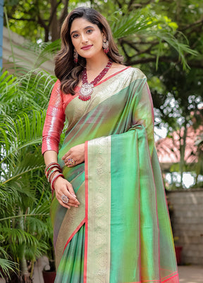 Green Banarasi Silk Saree With Blouse Piece