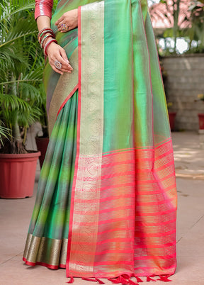 Green Banarasi Silk Saree With Blouse Piece