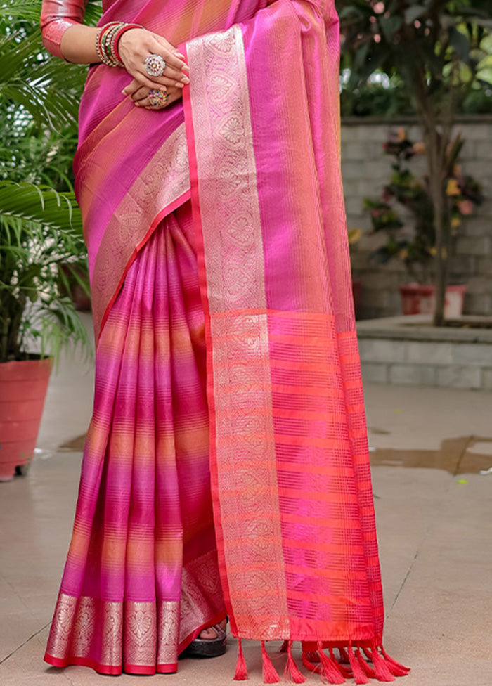 Pink Banarasi Silk Saree With Blouse Piece