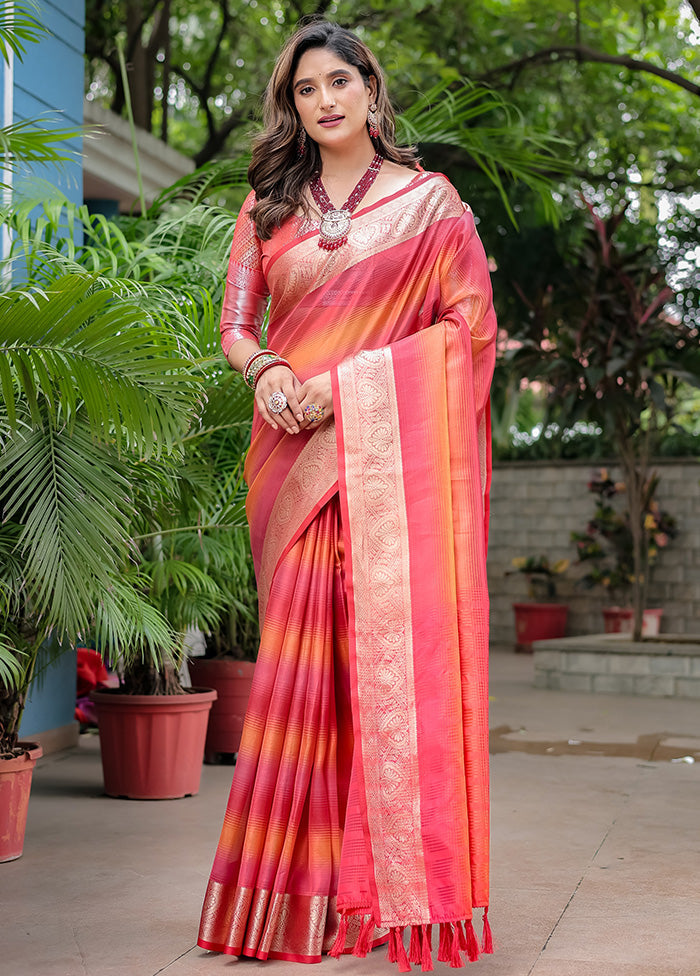 Pink Banarasi Silk Saree With Blouse Piece