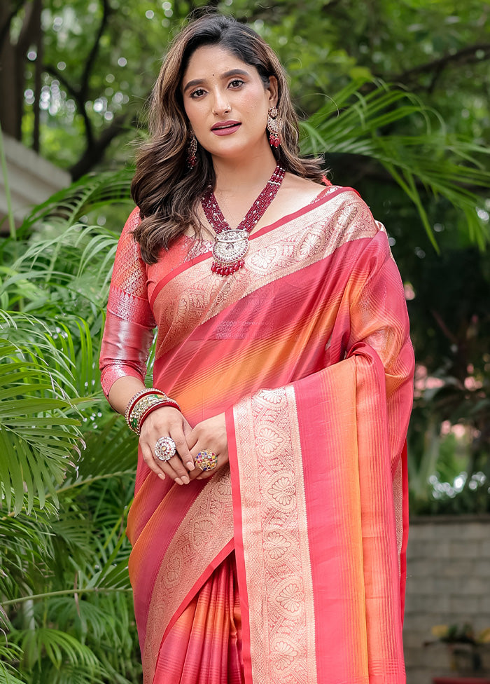 Pink Banarasi Silk Saree With Blouse Piece