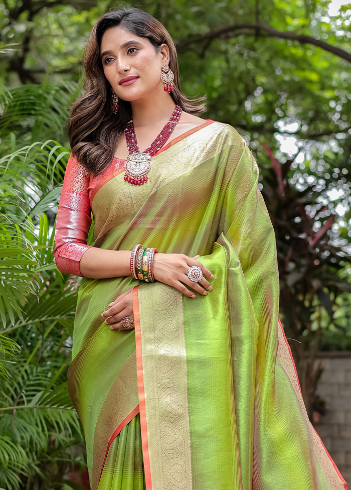 Mehendi Banarasi Silk Saree With Blouse Piece