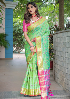 Pista Green Spun Silk Saree With Blouse Piece