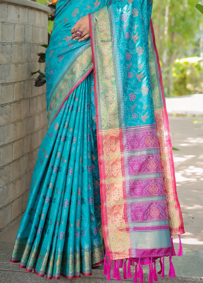 Turquoise Spun Silk Saree With Blouse Piece